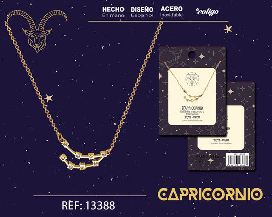 Collar Mapa Estelar del Zodiaco Capricornio Dorado con Stras
