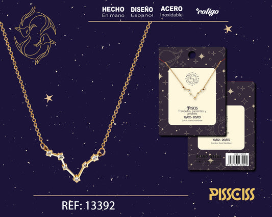 Collar Mapa Estelar del Zodiaco Piscis Dorado con Stras