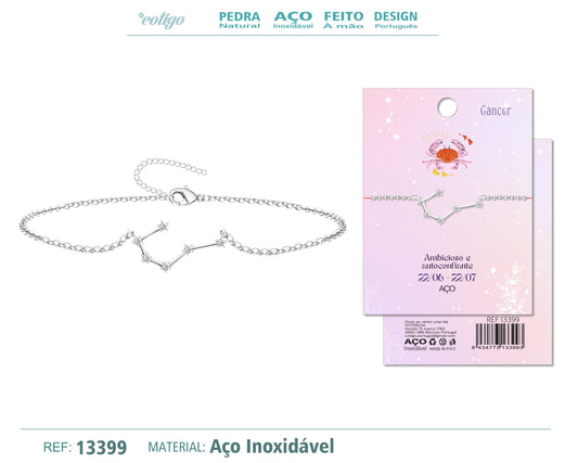 Pulsera Mapa Estelar del Zodiaco Cancer Plateado con Stras