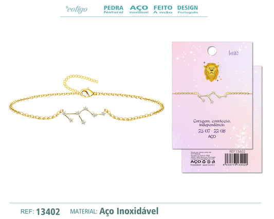Pulsera Mapa Estelar del Zodiaco Leo Dorado con Stras