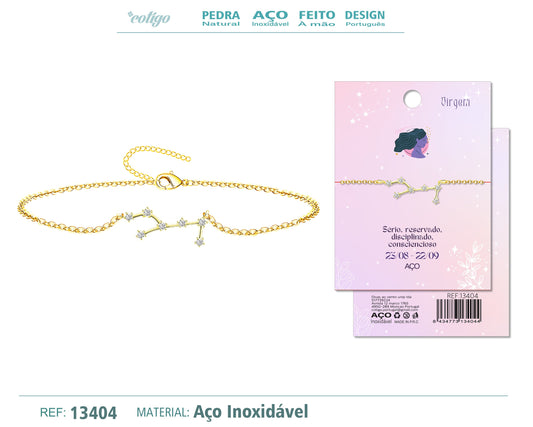 Pulsera Mapa Estelar del Zodiaco Virgo Dorado con Stras