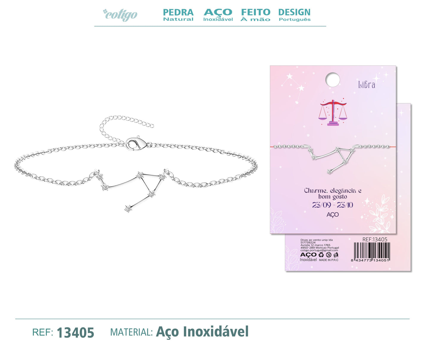 Pulsera Mapa Estelar del Zodiaco Libra Dorado con Stras