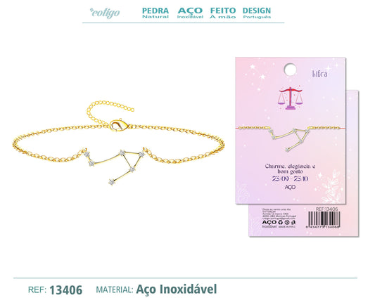 Pulsera Mapa Estelar del Zodiaco Libra Plateado con Stras