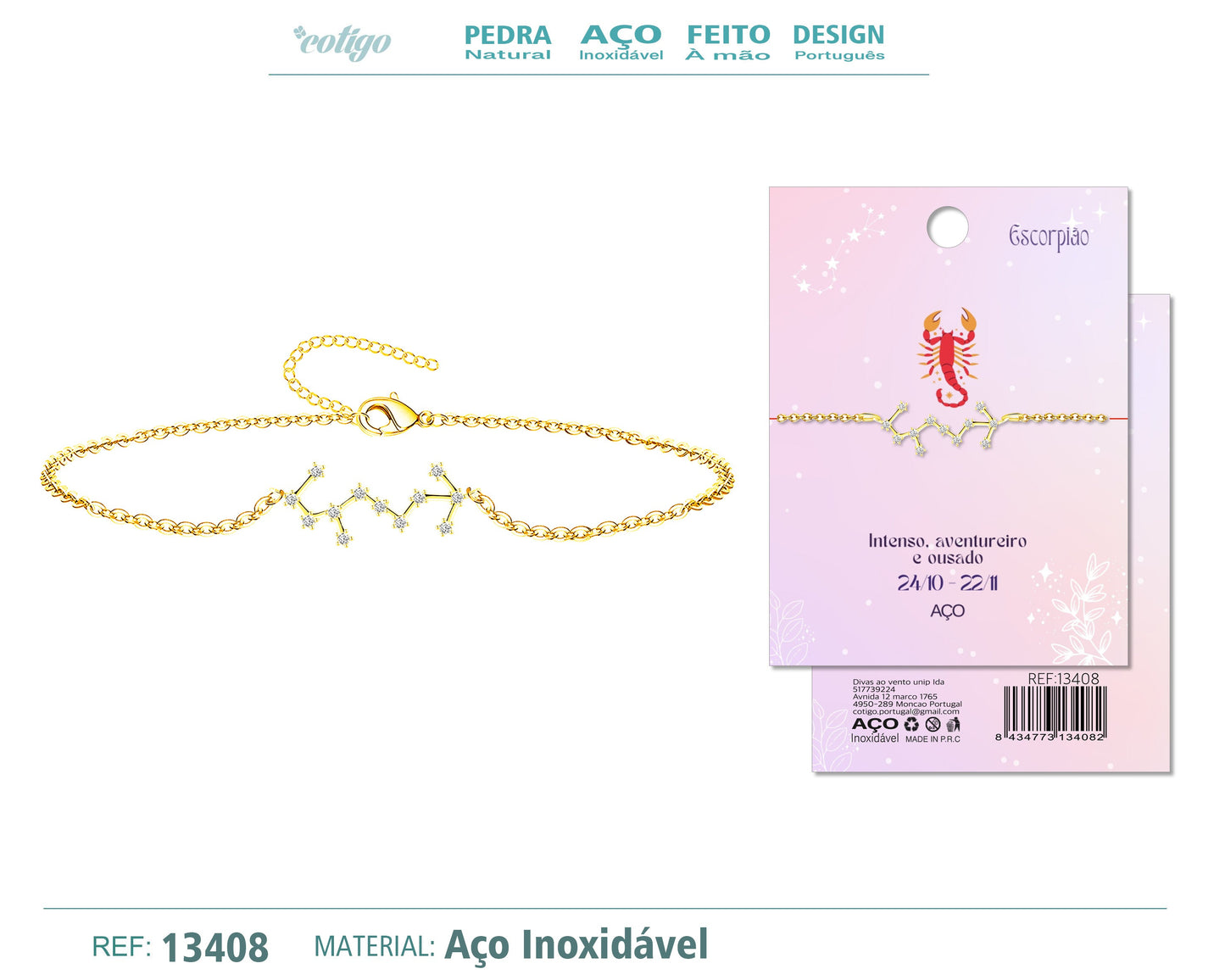 Pulsera Mapa Estelar del Zodiaco Escorpio Dorado con Stras