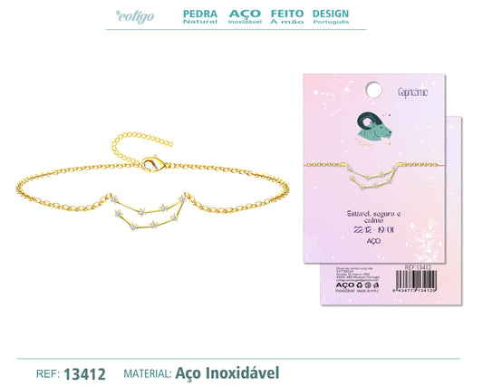 Pulsera Mapa Estelar del Zodiaco Capricornio Dorado con Stras