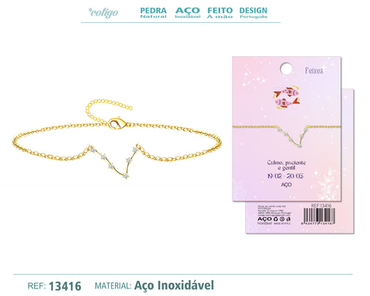 Pulsera Mapa Estelar del Zodiaco Piscis Dorado con Stras