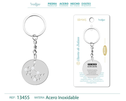 Llavero Acero con Zodiaco Geminis