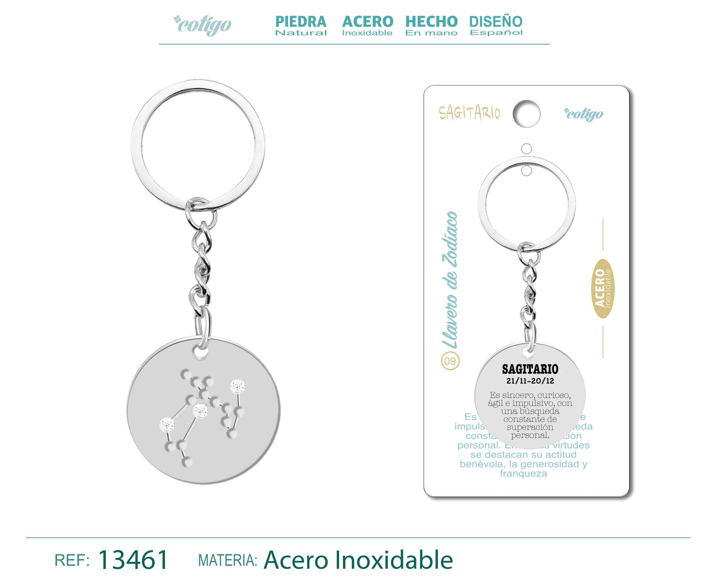 Llavero Acero con Zodiaco Sagitario