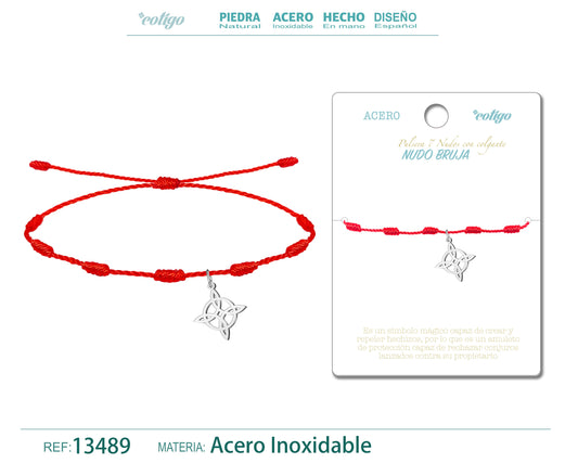 Pulsera 7 Nudos con Nudo Bruja color Plateado