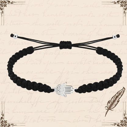 Pulsera Hilo Destino Negro-Mano Fatima Plateado
