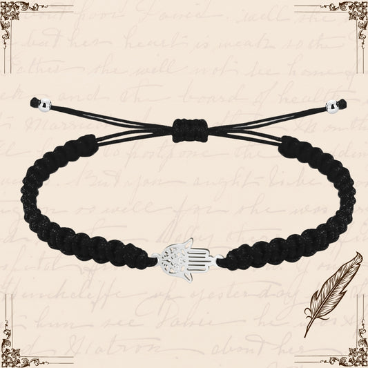 Pulsera Hilo Destino Negro-Mano Fatima Plateado