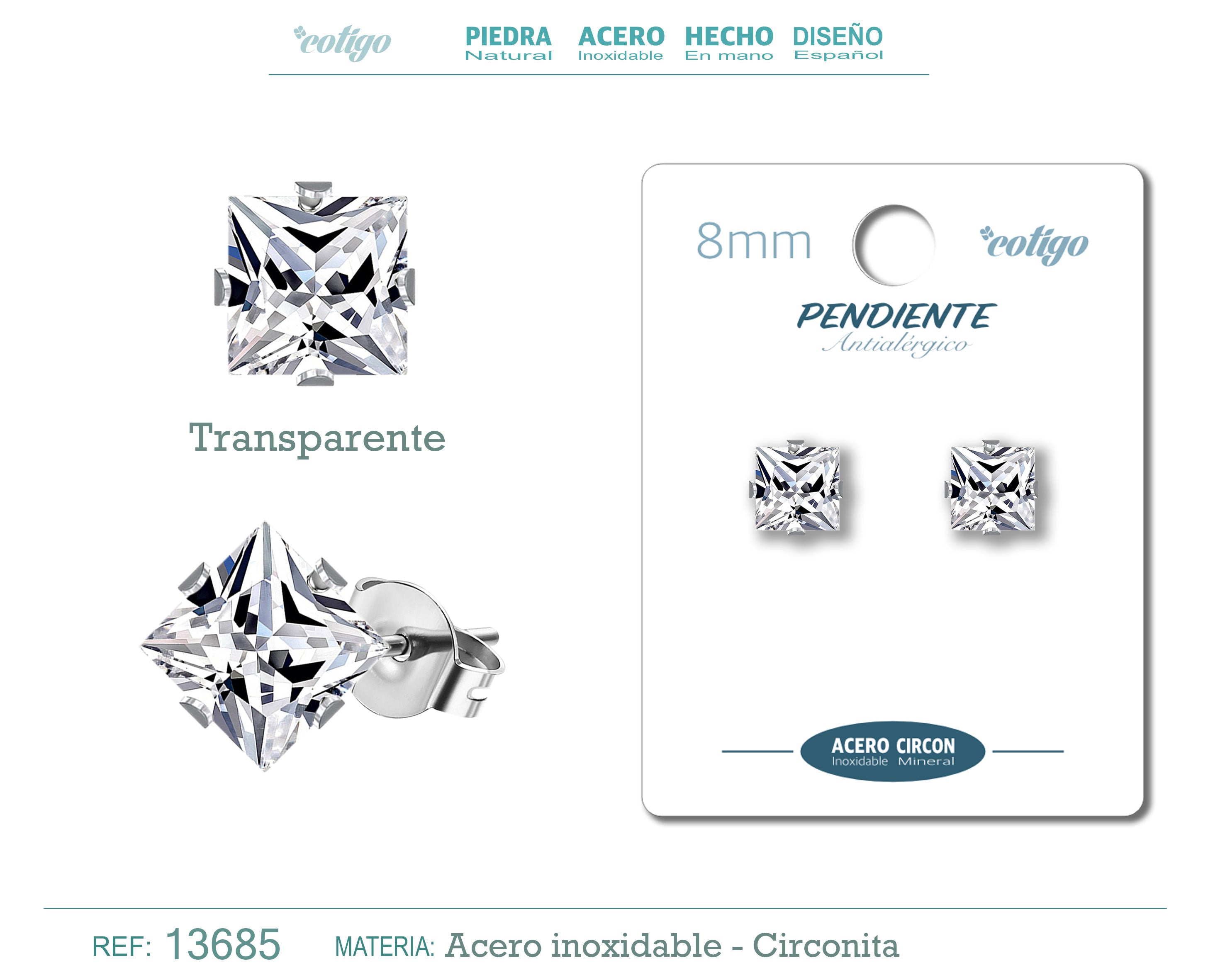 Pendiente Circonita Cuadrado-Transparente-8mm-Base Acero Plateado - cotigo