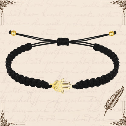 Pulsera Hilo Destino Negro-Mano Fatima Dorado