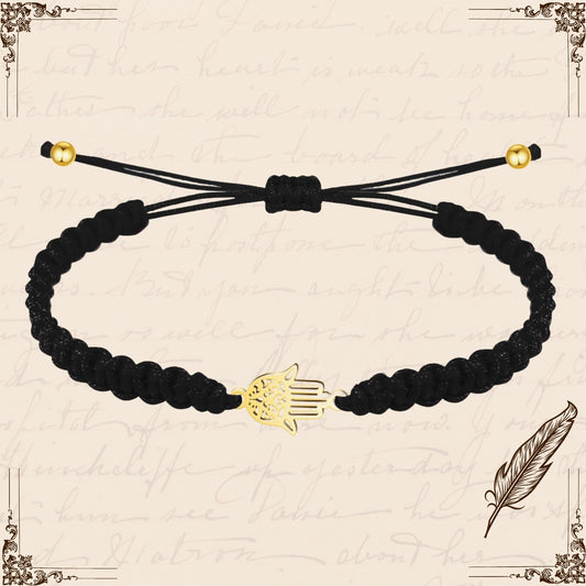 Pulsera Hilo Destino Negro-Mano Fatima Dorado