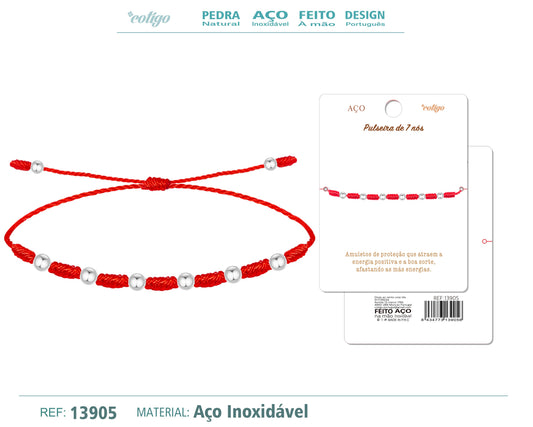 PULSERA 7 NUDOS CON BOLA ACERO PLATEADO