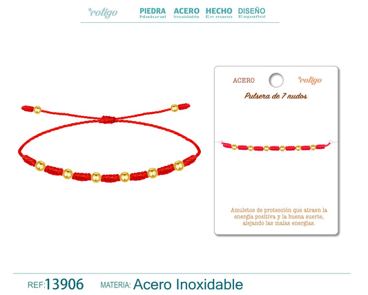 PULSERA 7 NUDOS CON BOLA ACERO DORADO