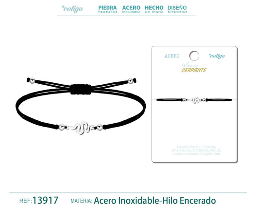 Pulsera Serpiente Plateado de Hilo En.Negro