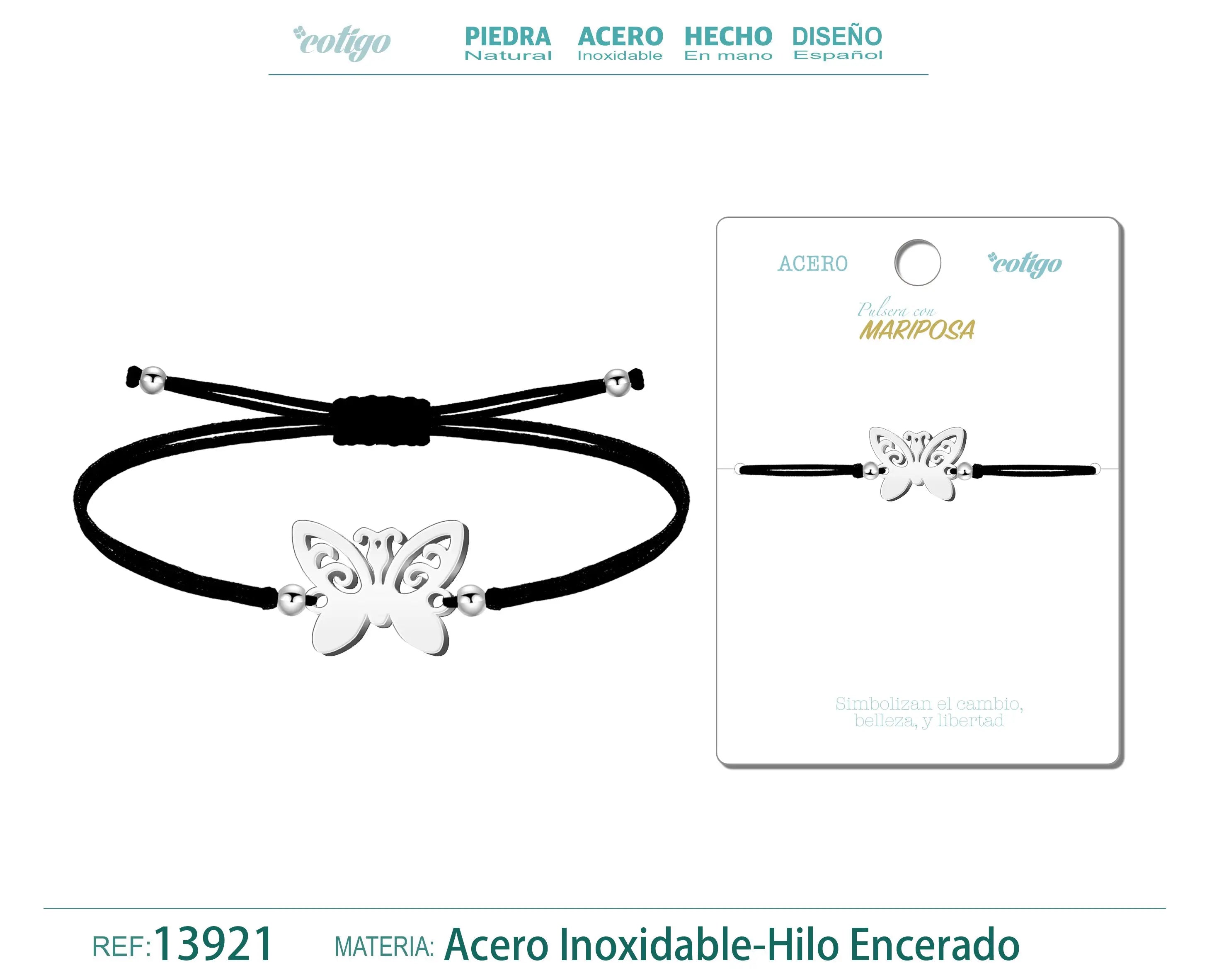 Pulsera Mariposa Plateado de Hilo En.Negro - cotigo