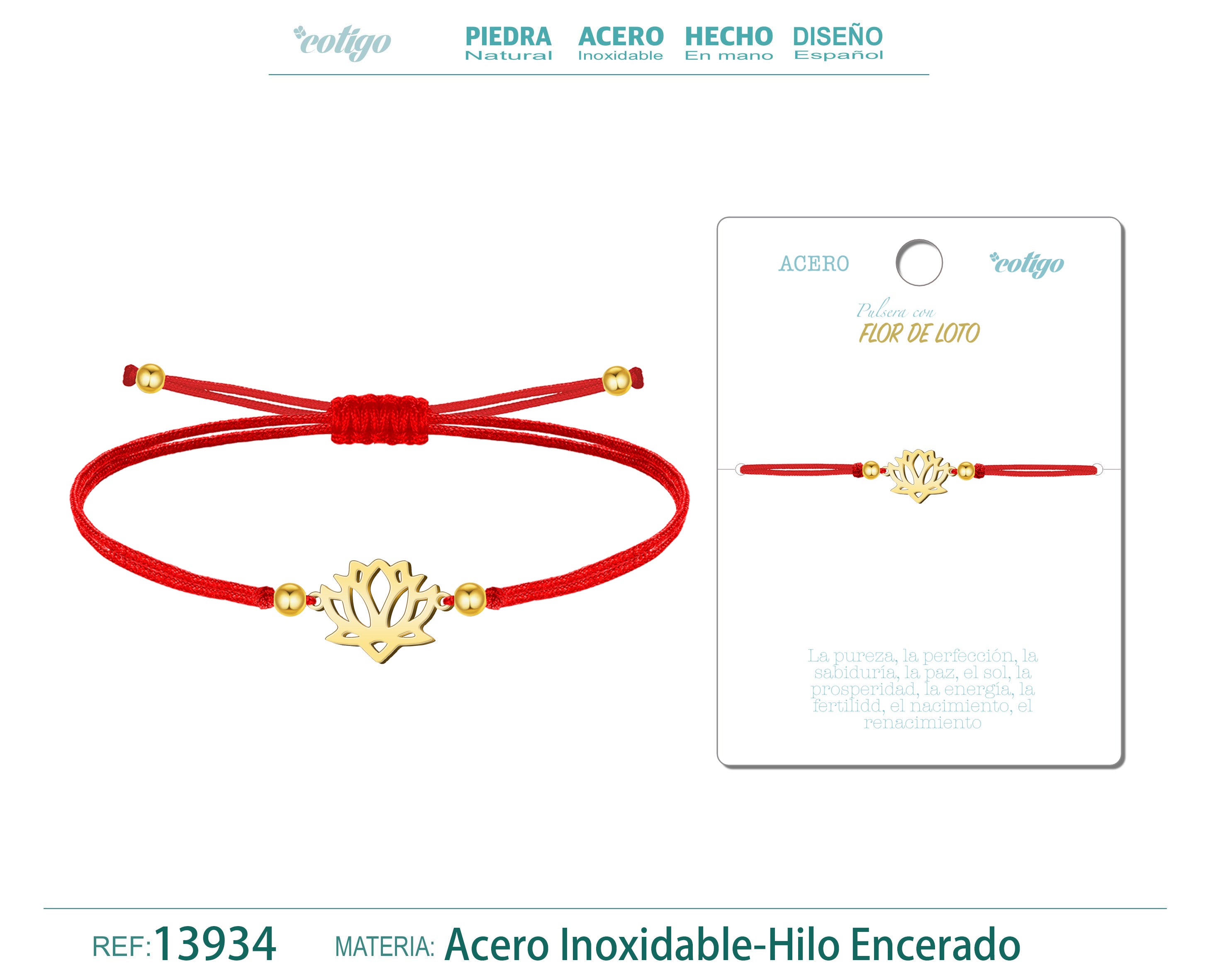 Pulsera Flor de Loto Dorado de Hilo En.Rojo - cotigo