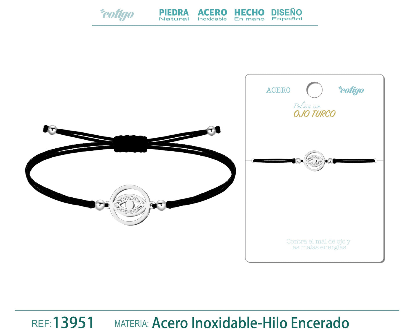 Pulsera Ojo Turco Plateado de Hilo En.Negro