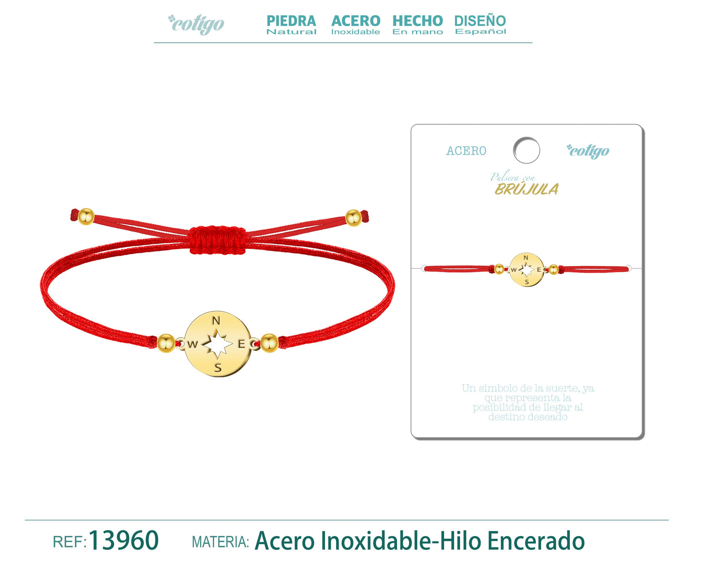 Pulsera Brújula Dorado de Hilo En.Rojo