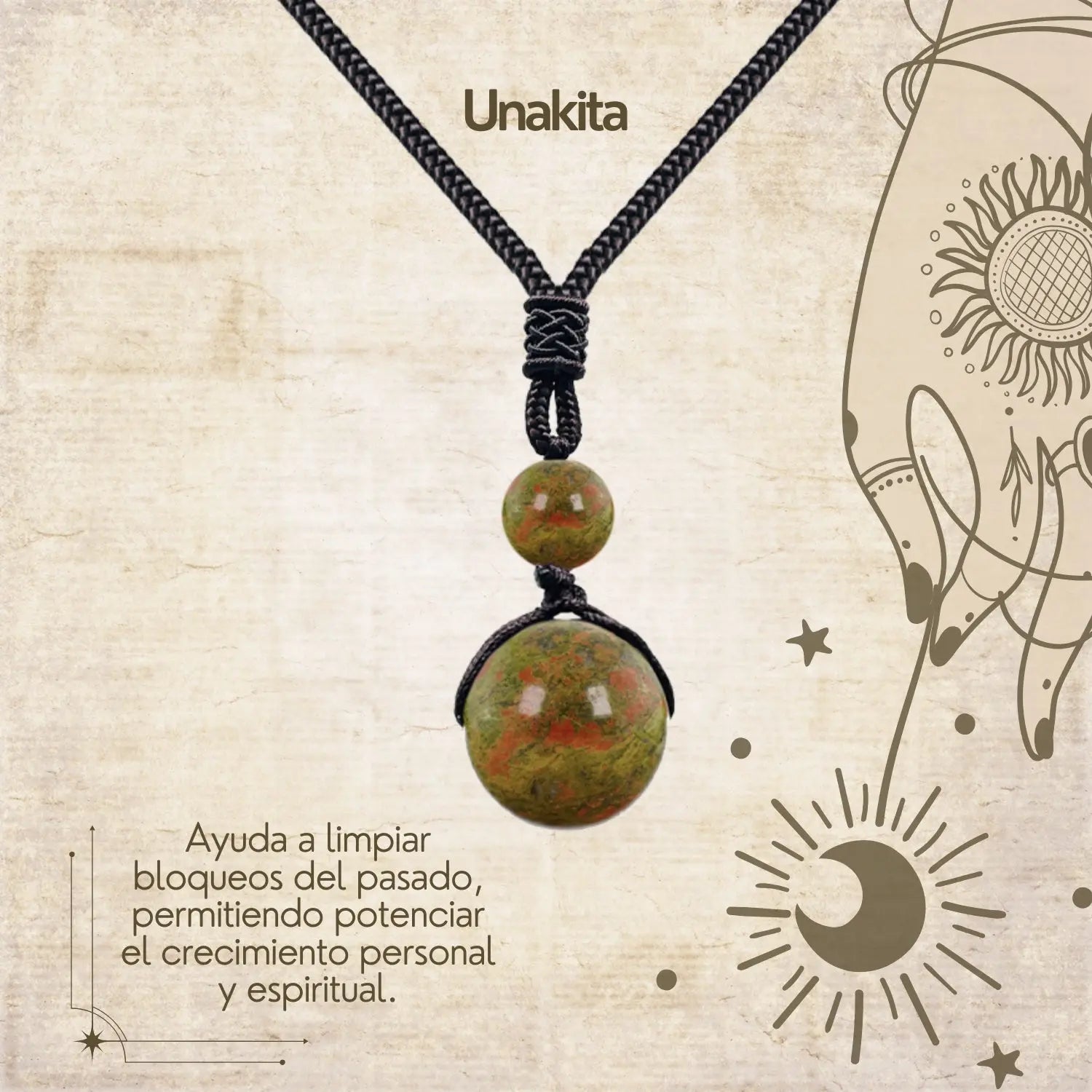 Colgante de piedra natural 14 mm 🌈 ¡Hecho a mano y con significado único! 🔮 Cuerda ajustable 40–70 cm - cotigo