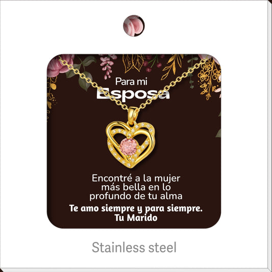Collar Acero y  colgante Cobre con Piedra Circonita para Regalar a Esposa