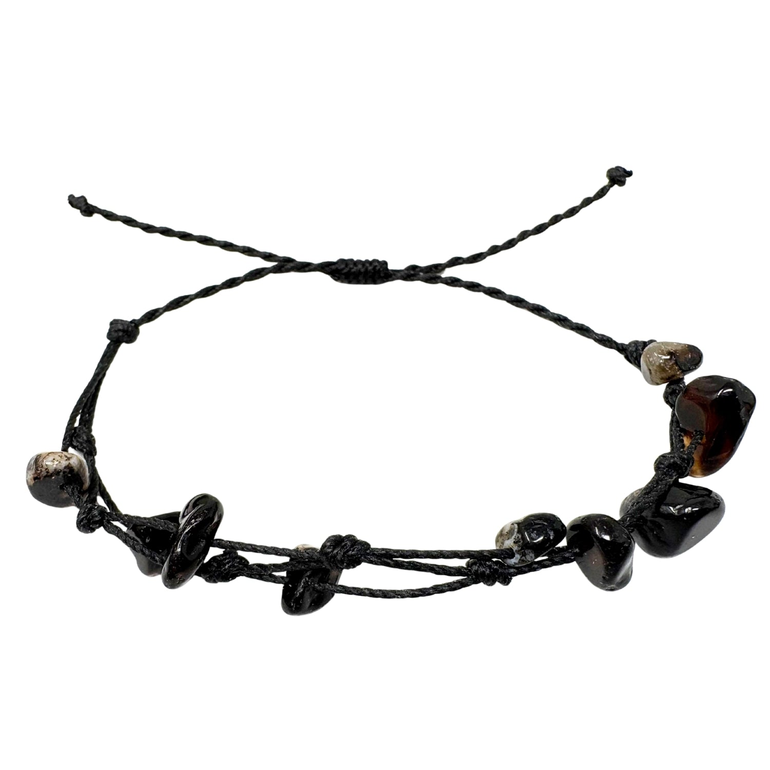 Pulsera de Ágata Negra con Hilo Encerado Irregular