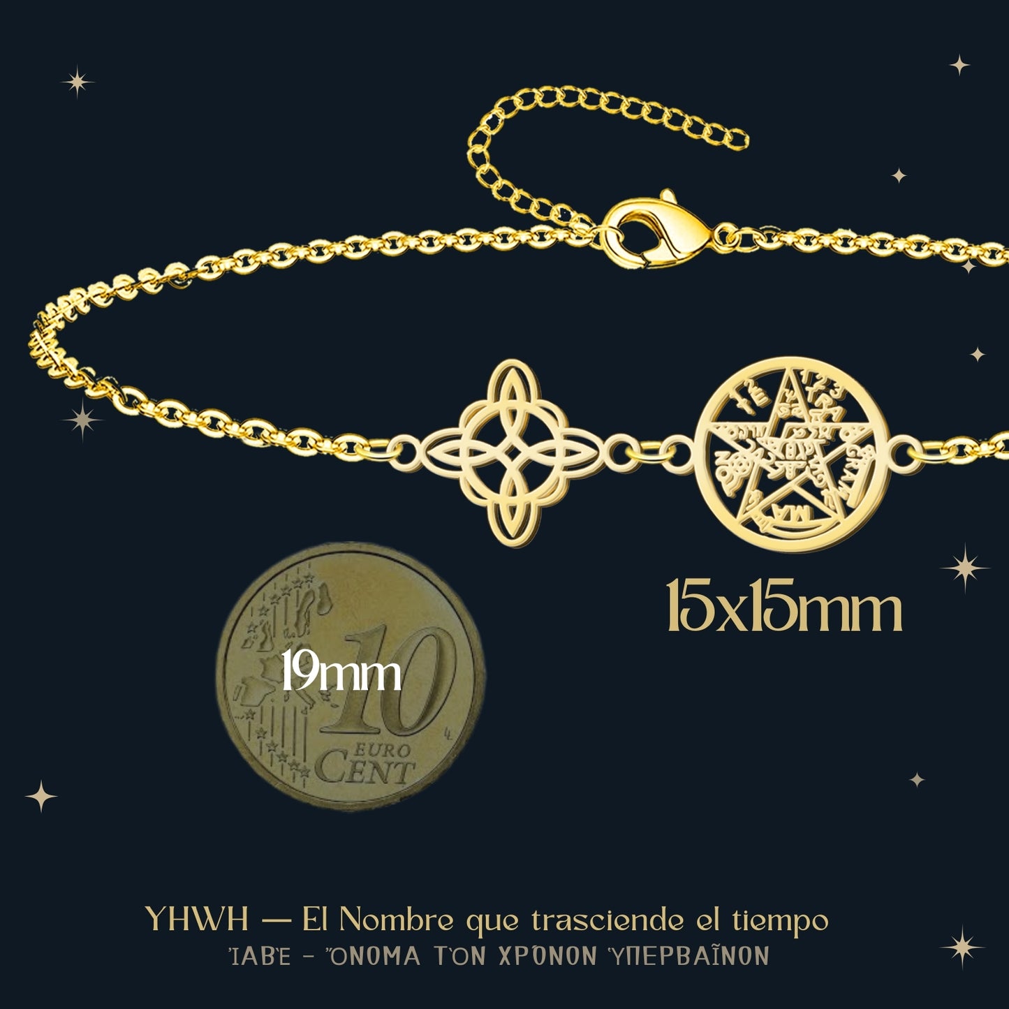Pulsera Tetragrammaton con Nudo de Bruja | Amuleto de Protección y Energía Positiva en Acero Inoxidable