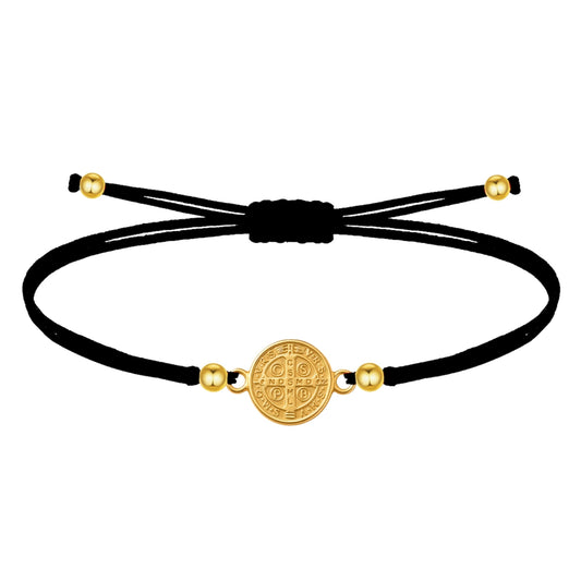 Pulsera Hilo Encerado con Medalla de San Benito Acero Inoxidable