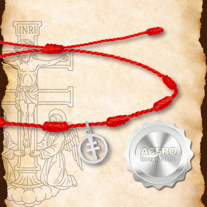 Pulsera 7 nudos con Cruz Caravaca Acero Color Plateado