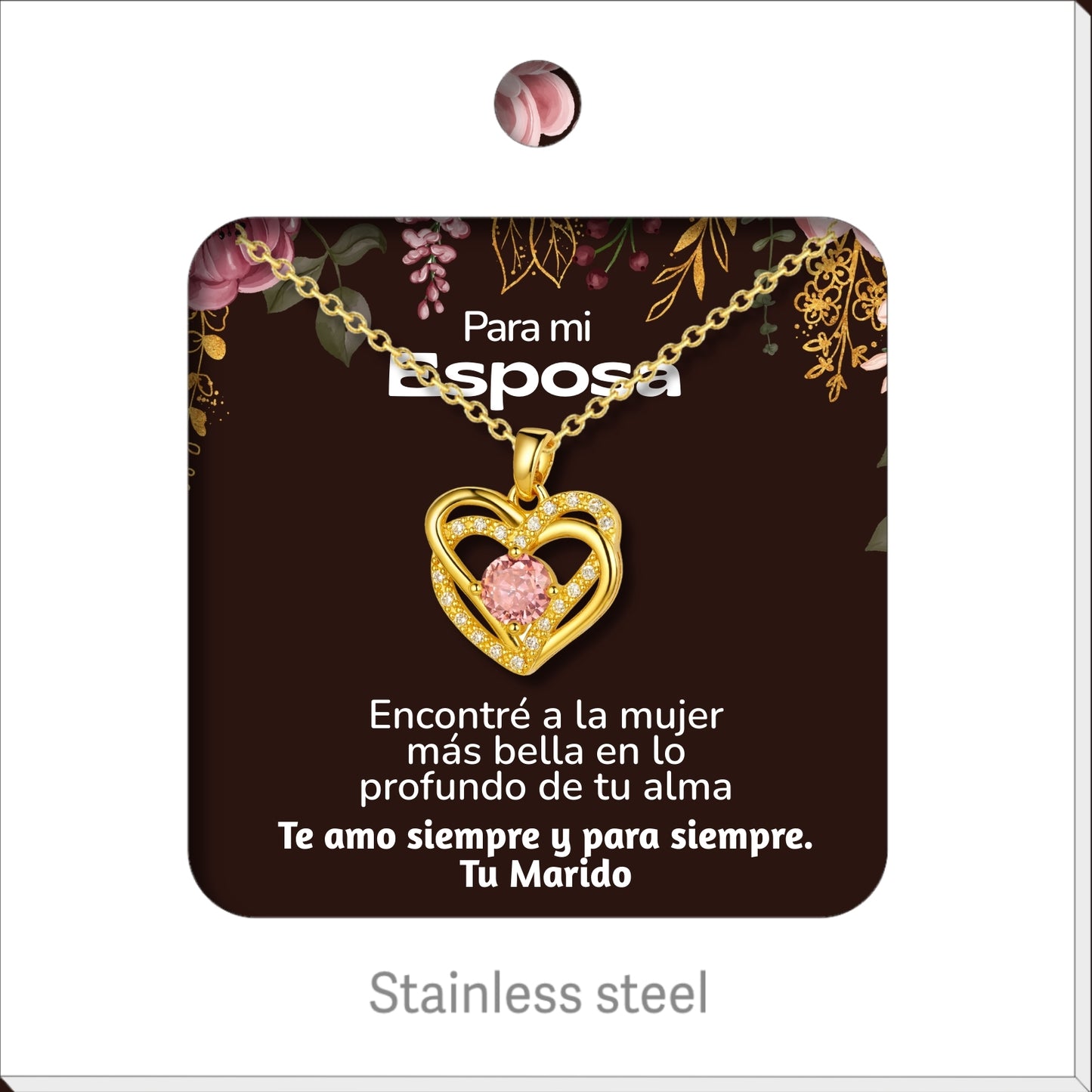 Collar Acero para Mujer con Tarjeta Diseñado , Colgante Con Circonita para Mamá,  Amor, Esposa, Amiga, Hija, Abuela. Regalo para Cumpleaños, Día de Madre, San Valentín, Navidad.
