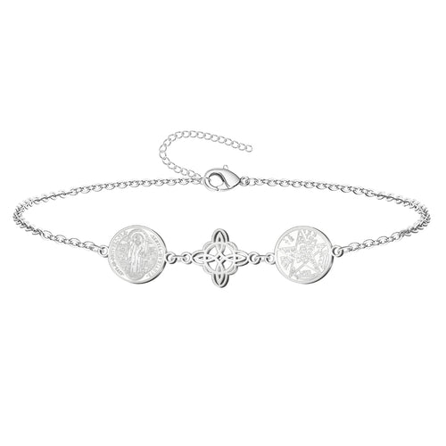 Pulsera Triple Protección: Nudo de Bruja, San Benito Y Tetragrámaton en Acero