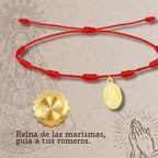 Pulsera 7 Nudos Virgen del Rocío Medalla Acero Dorado detalle
