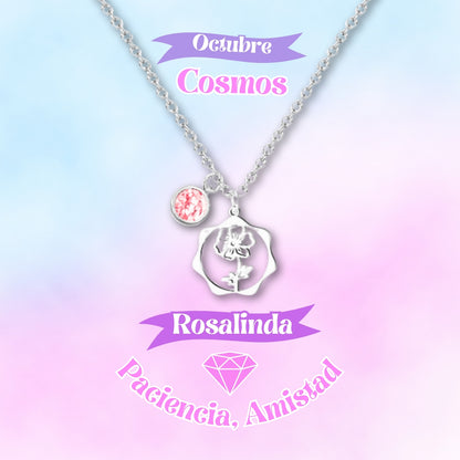 ✨Colgante Piedra y Flor de Nacimiento💐｜Corconita con Significado🌈｜Acero Inoxidable + Tarjeta + Caja Regalo🎁｜Incluye Pulsera 7 Nudos de Protección🔮