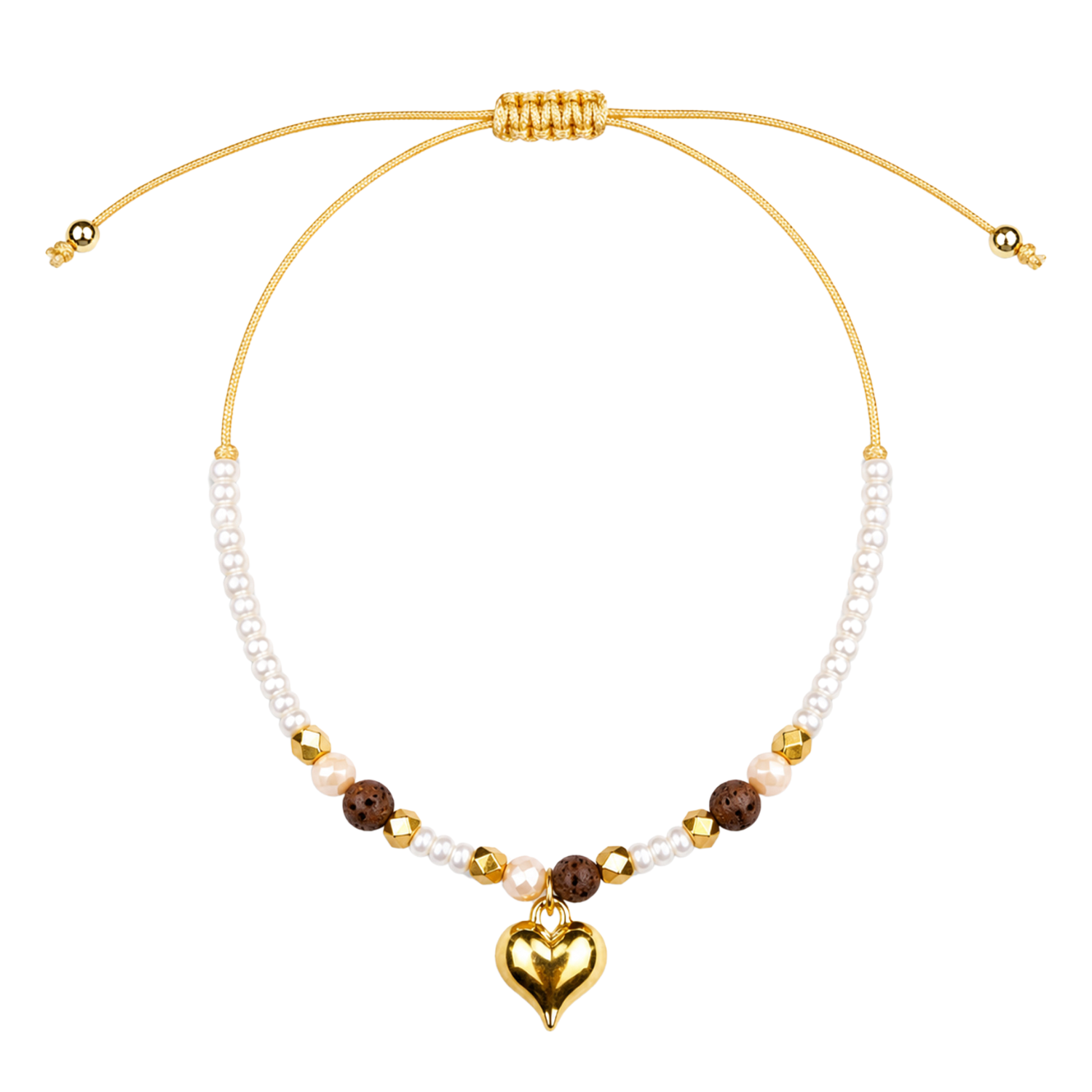 Tobillera con Corazón Dorado y Perlas