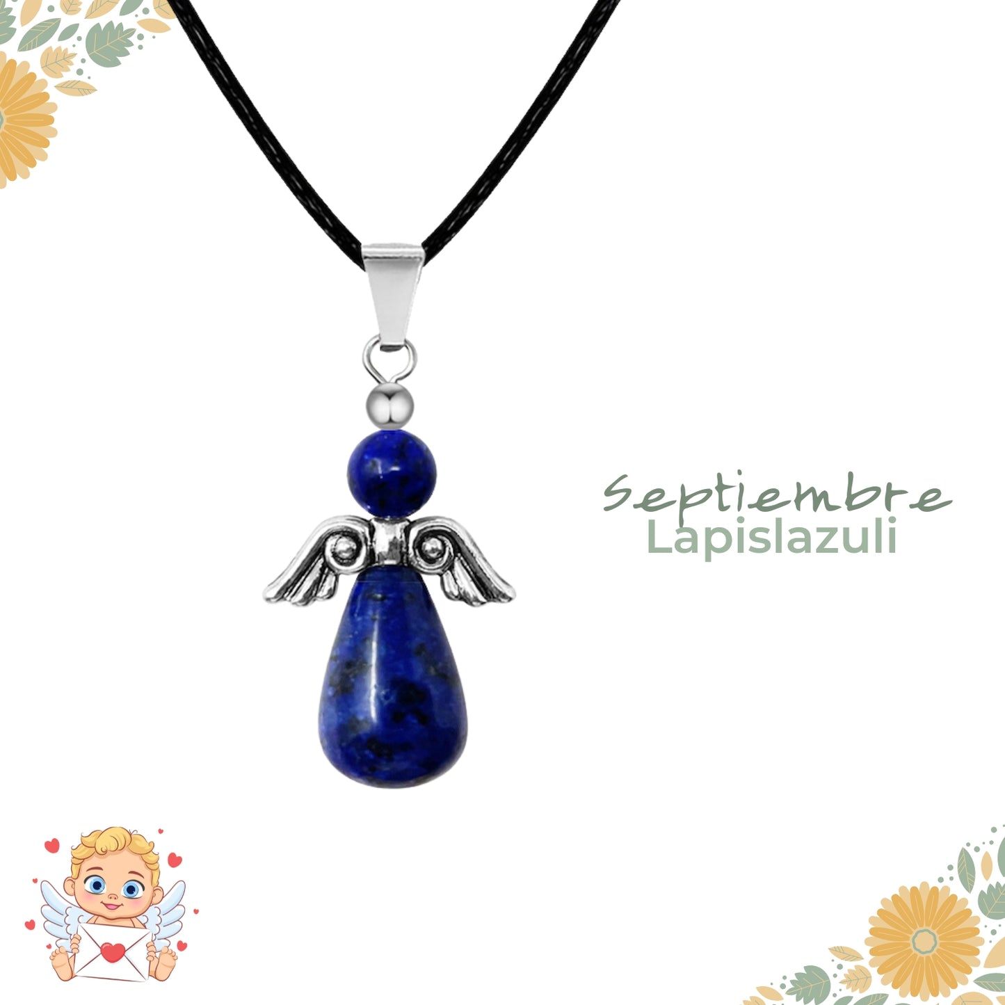 Regalo con intención 💖 Colgante Ángel de la guarda + piedra energética + tarjeta diseñada ¡y pulsera 7 nudos GRATIS!