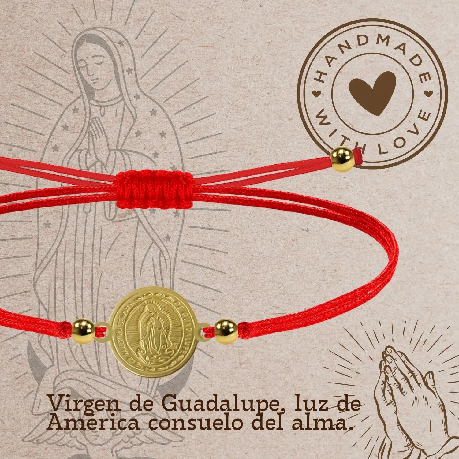 Pulsera Hilo Rojo virgen de guadalupe Dorado - cotigo