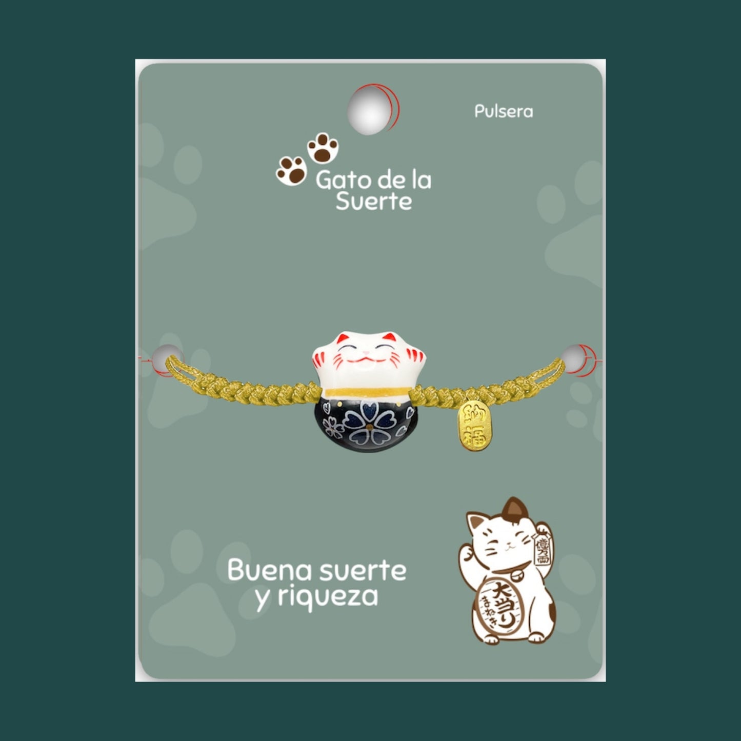 Pulsera Maneki-neko 🐱 |Pulsera Gato de la suerte| Amuleto de la suerte y protección | Hecha a mano con encanto oriental 💫