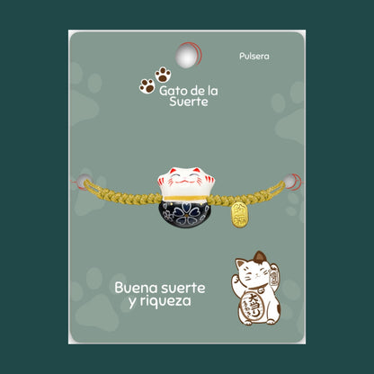 Pulsera Maneki-neko 🐱 |Pulsera Gato de la suerte| Amuleto de la suerte y protección | Hecha a mano con encanto oriental 💫