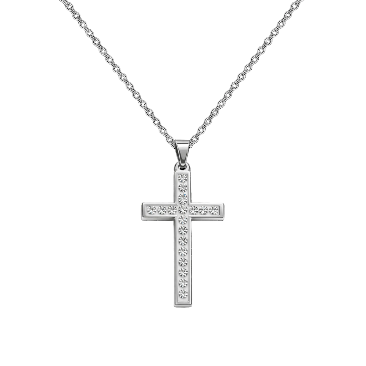 Collar con Cruz grabado con Sagrada Escritura en Acero cotigo
