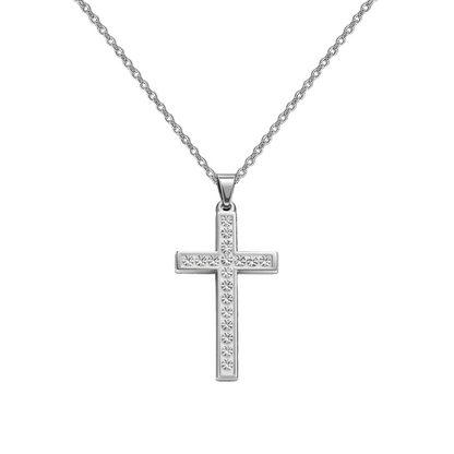 Collar con Cruz grabado con Sagrada Escritura en Acero