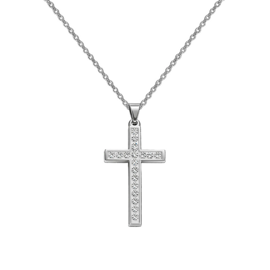 Collar con Cruz grabado con Sagrada Escritura en Acero