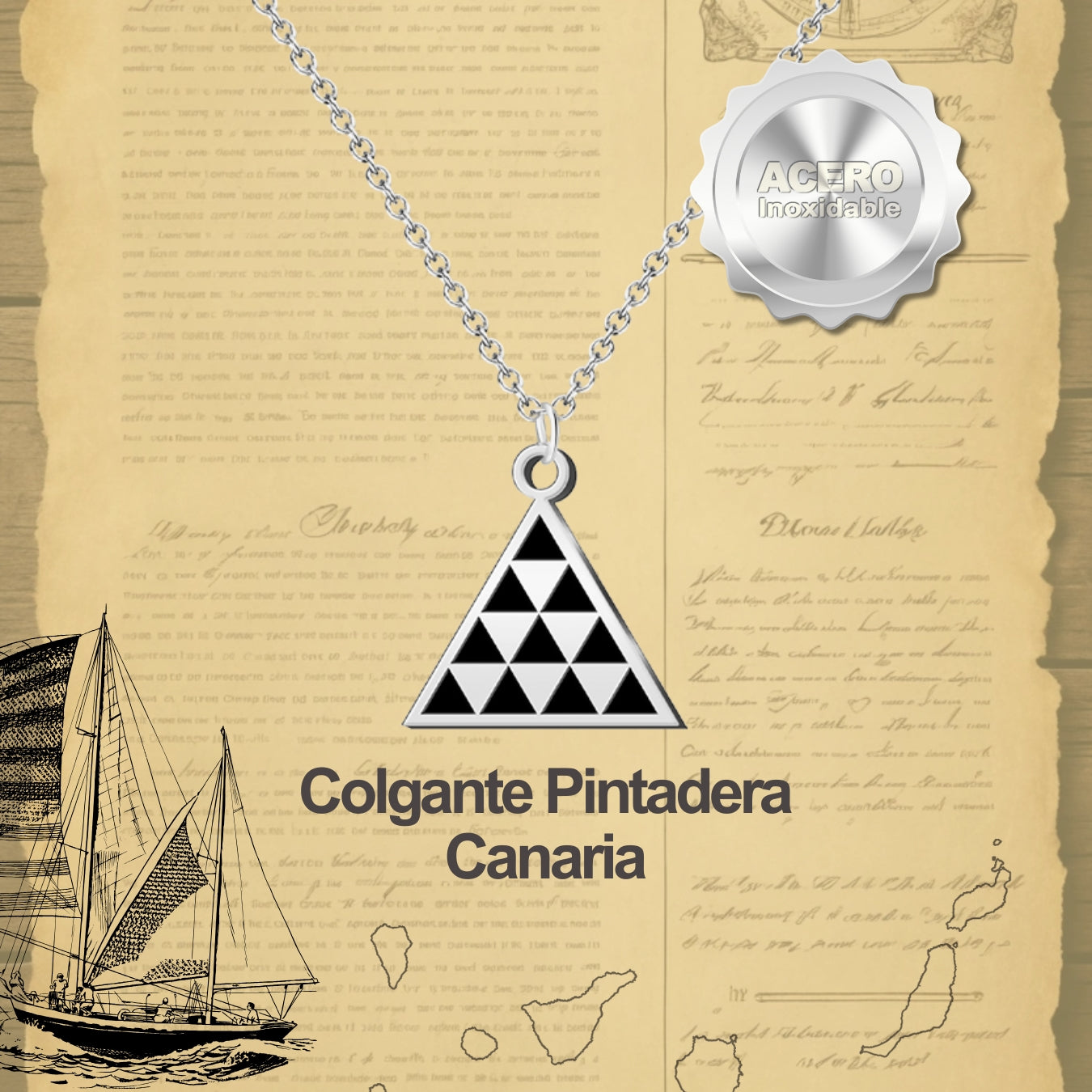 Colgante Pintadera Canarias Acero Plateado