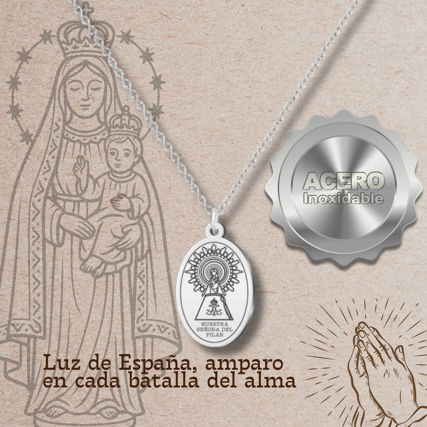 Collar Virgen de Pilar Acero plateado