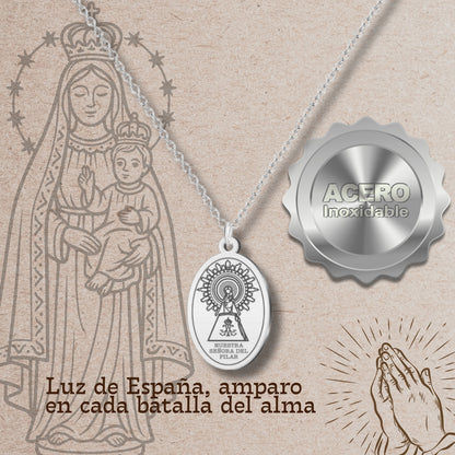 Collar Virgen de Pilar Acero plateado