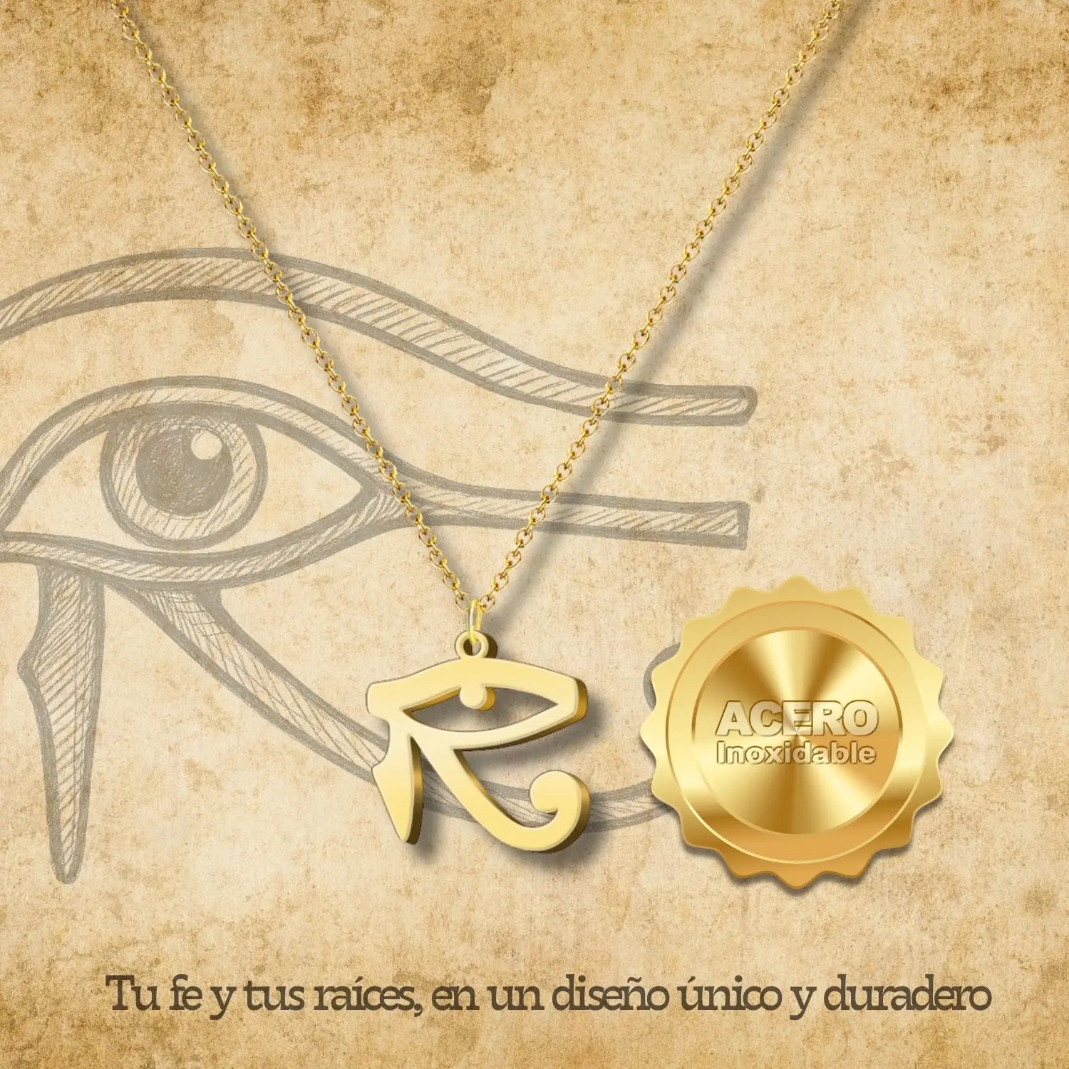 Colgante Ojo horus Acero Dorado - cotigo