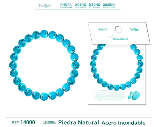 Pulsera de Piedra Turquesa azul Redondo 8mm