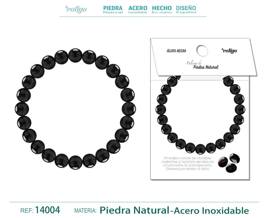 Pulsera de Piedra ágata negra Redondo 8mm