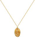 Colgante con medalla ovalada de San José Obrero en acero inoxidable, disponible en acabado dorado, mostrando al santo grabado con una escuadra de carpintero y un lirio.